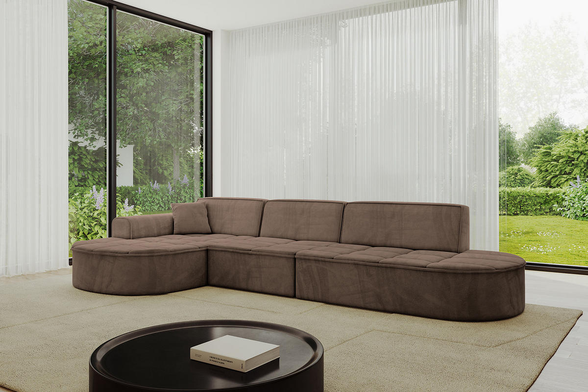 ECKSOFA Ottomane Links TARO-L2 - 328x171x79,5 cm Braun - Braun, Holzwerkstoff/Textil (328/171cm) - ALTDECOR