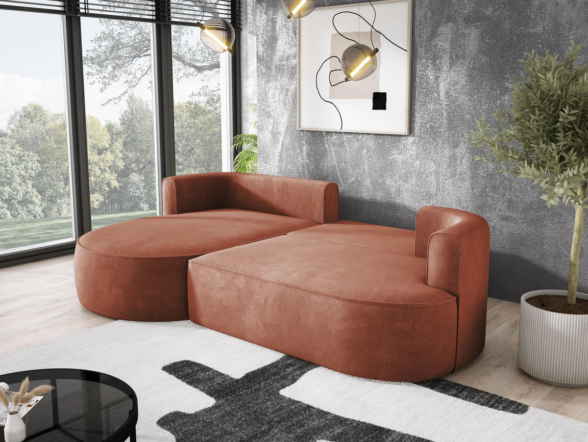 ECKSOFA FIORE-L Moderne Ausziehbare Schlaf-Funktion, automatischer Auffaltung, lose Rückenkissen freistehend LINKS 284x183x82 cm cm Brown - Braun, Holz/Textil (183/284cm) - DomoHome
