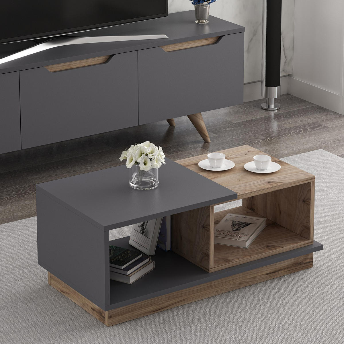 COUCHTISCH consept grau anthrazit - Grau, Holz (90/45/36cm) - Habitat Garten