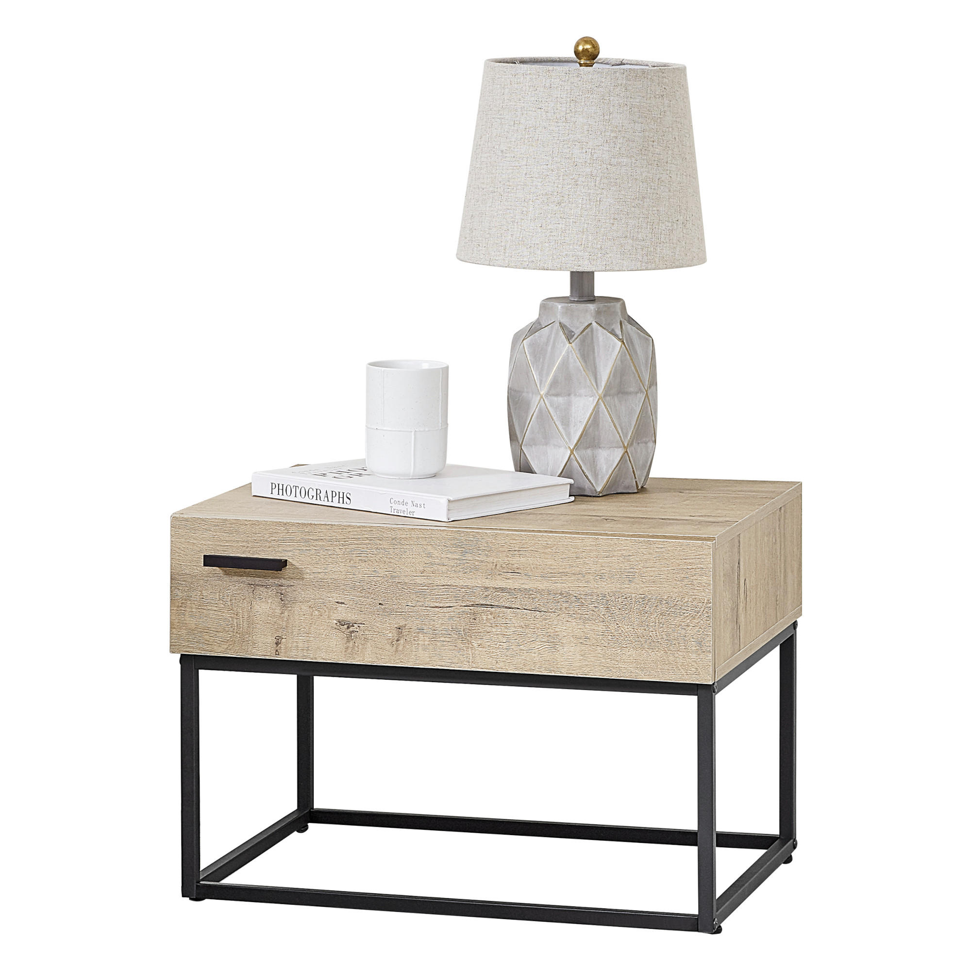 BEISTELLTISCH Hylte - Eichefarben/Schwarz, Holzwerkstoff/Metall (40/55/39cm) - [en.casa]