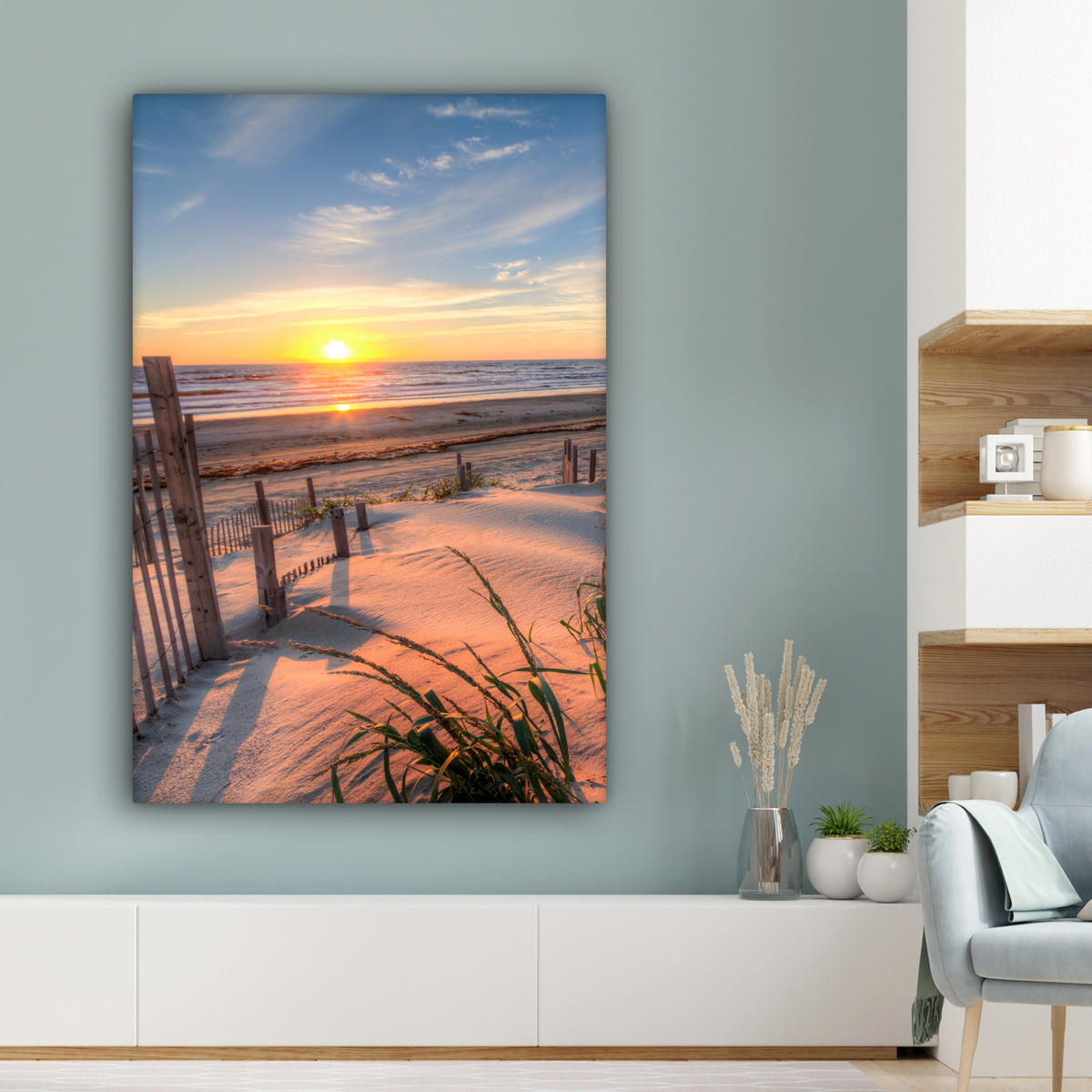 LEINWANDBILD Strand - Meer - Düne - Sonnenuntergang - Landschaft Deko Groß 90x140 cm - Beige, Textil (90/140cm) - MuchoWow
