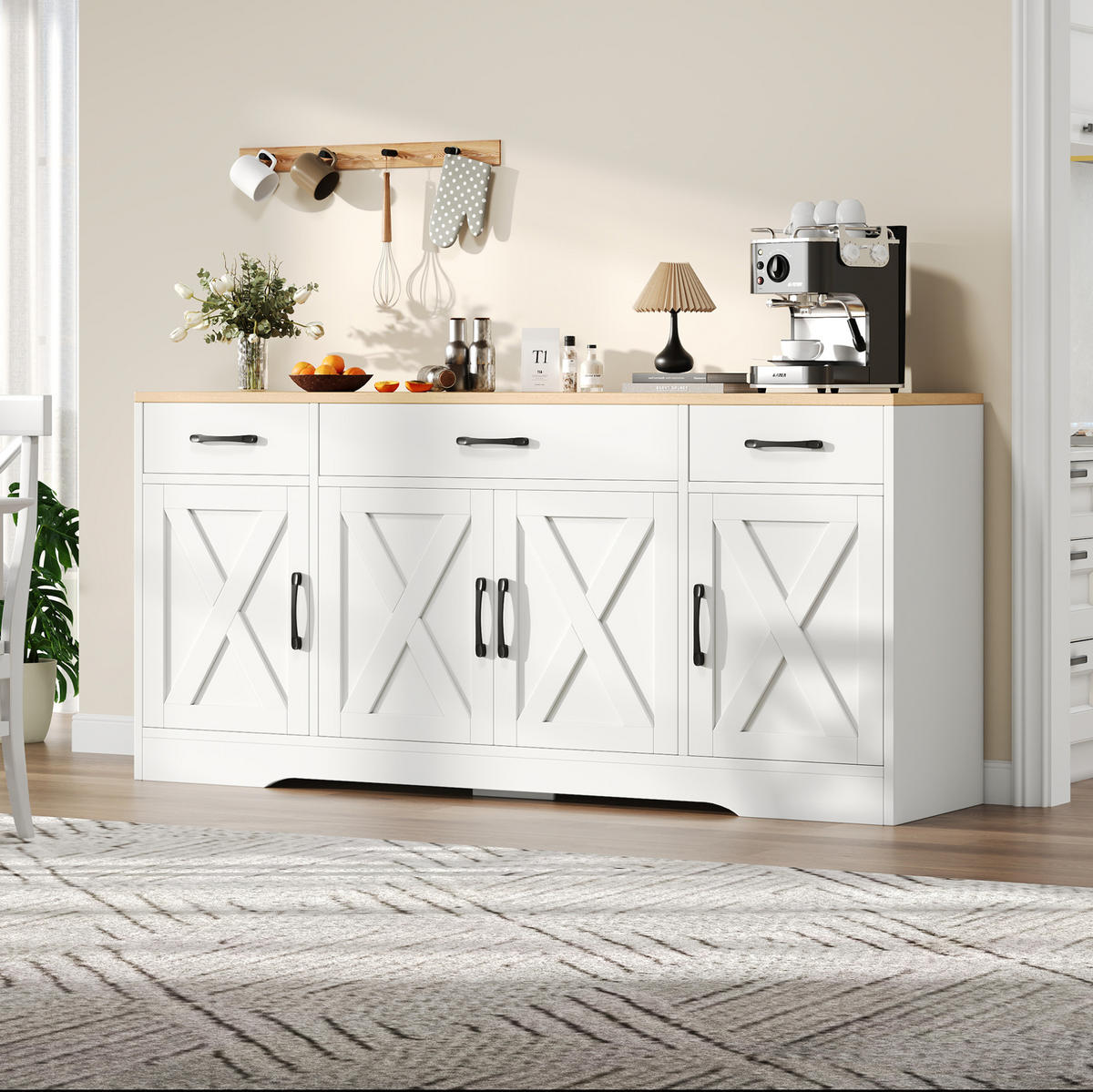 KOMODA od MDF-a 160x37x75 cm bijela s 3 ladice, 4 vrata i uskim dizajnom za odlaganje - bijela, drvni materijal (160/75/37cm) - Modfu