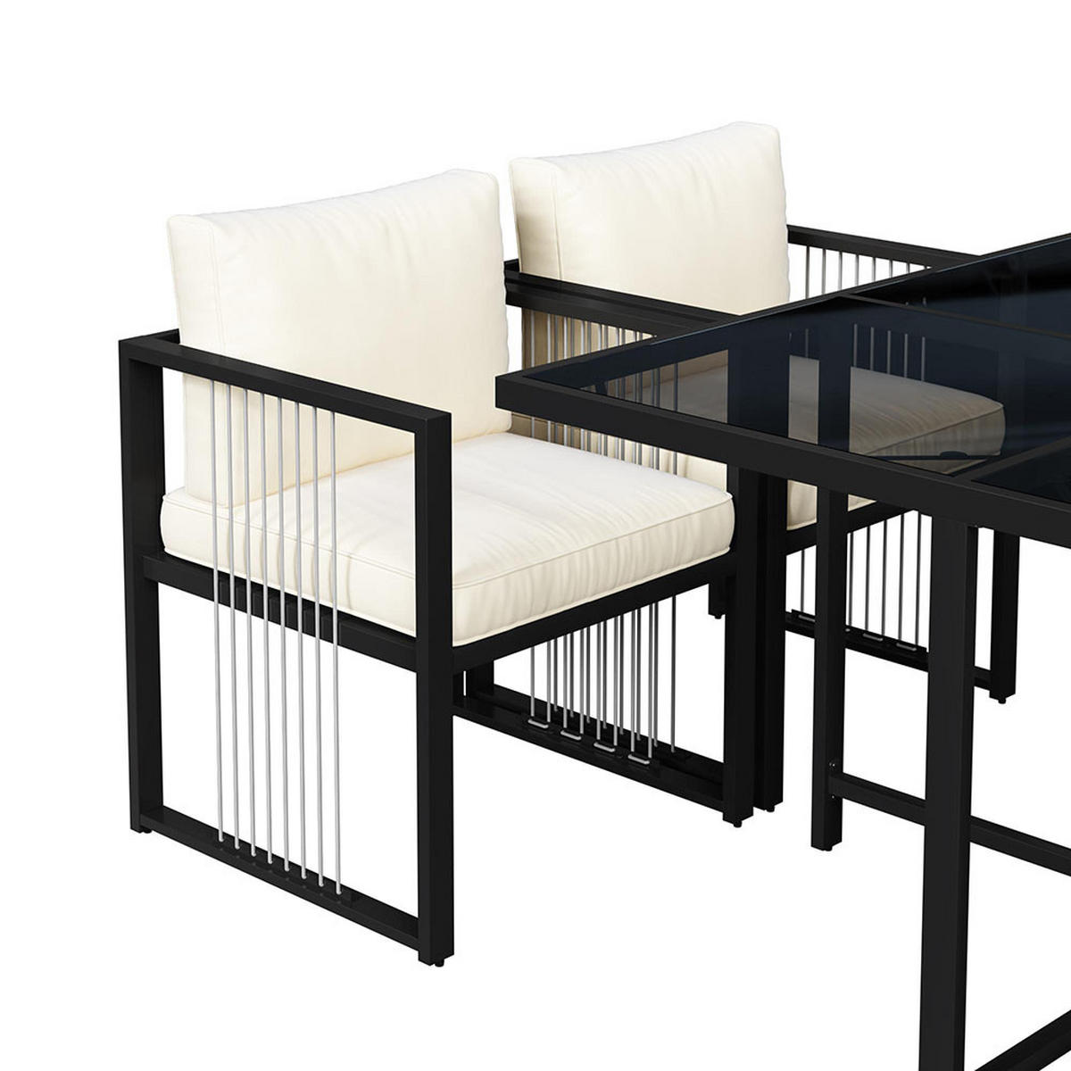 DINING-LOUNGESET für 6 Personen，schwarz - Schwarz, Metall - KOMHTOM