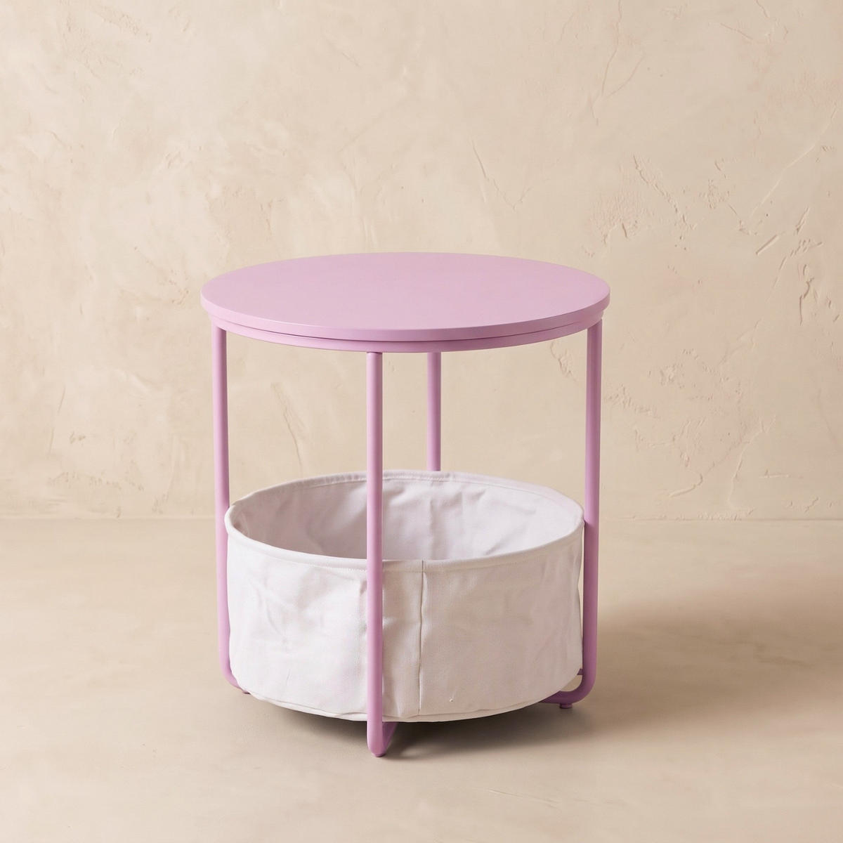 BEISTELLTISCH mit Korb rund Rosa 45/45/50 cm - Rosa, Metall (45/45/50cm) - SCENA LIVING