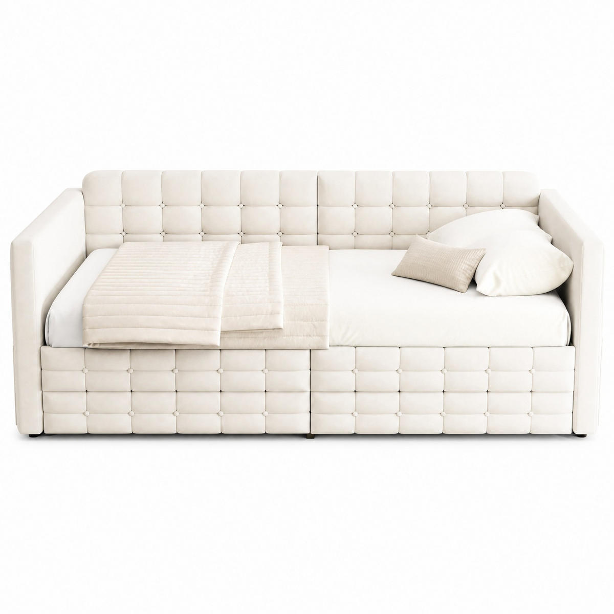 ČALOUNĚNÁ POSTEL 90/190 cm v béžové barvě se sametem, kapsami a 2 zásuvkami - béžová, kov/kompozitní dřevo (90/190cm) - CHICFURN