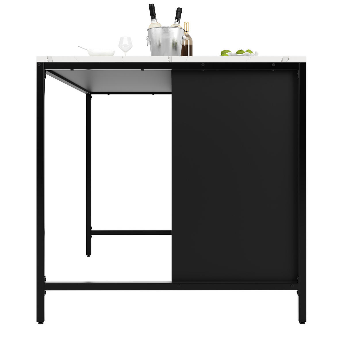 STEHTISCH 100x90x90cm Schwarz Marmoroptik mit 2 Schubladen & Eisenbeinen - Schwarz, Holzwerkstoff (100/90/90cm) - Modfu