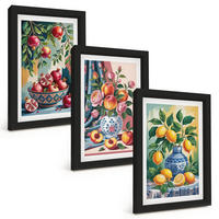 BILDER SET 3er Set - 20x30 cm Schwarzer Rahmen - Blumen und Früchte in Vasen - Schwarz, Kunststoff (20/30cm) - TULUP