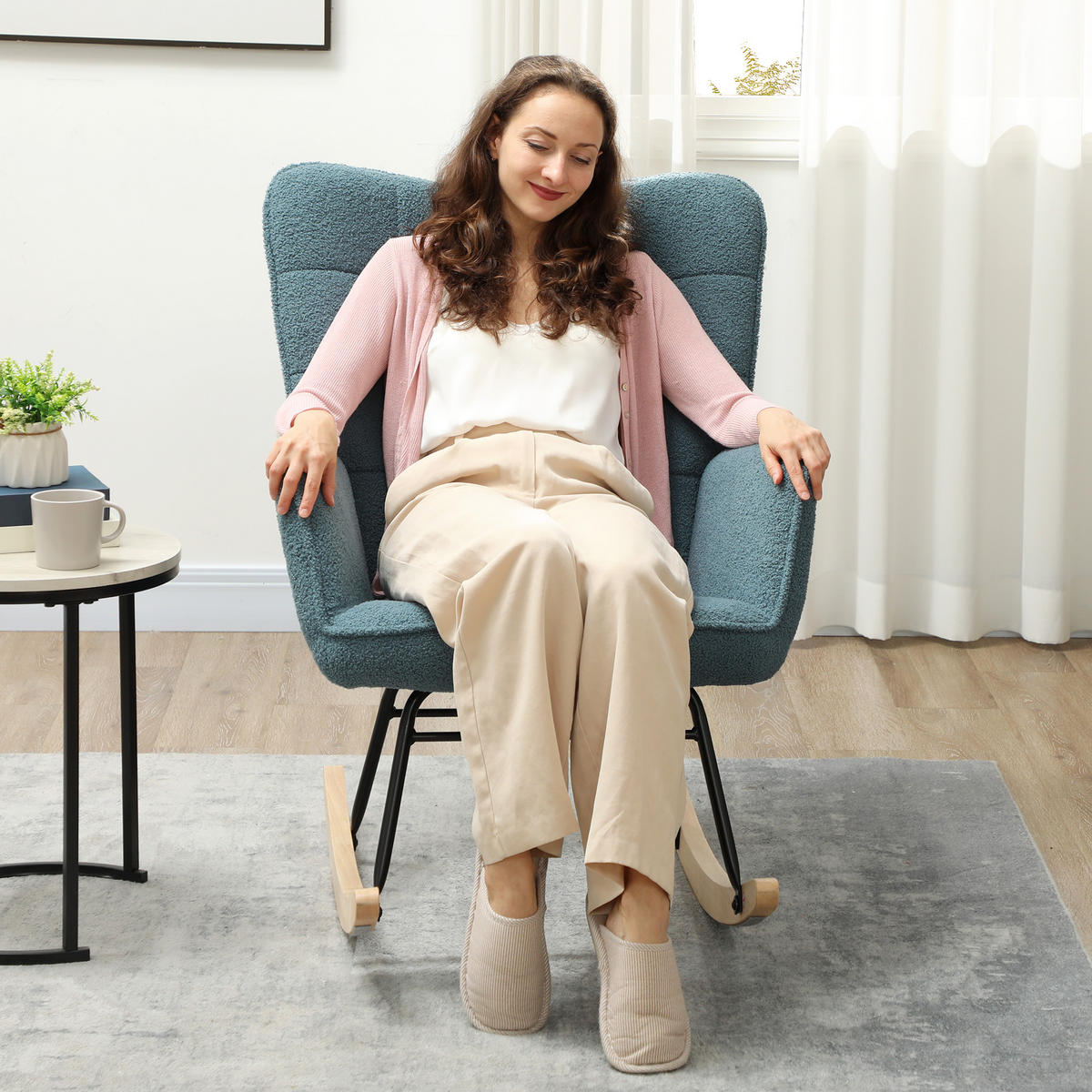 SCHAUKELSTUHL Sessel Relaxsessel bis 120 kg, Polyester, Rosa 98x71x101cm - Hellblau, Textil (98/101/71cm) - HOMCOM