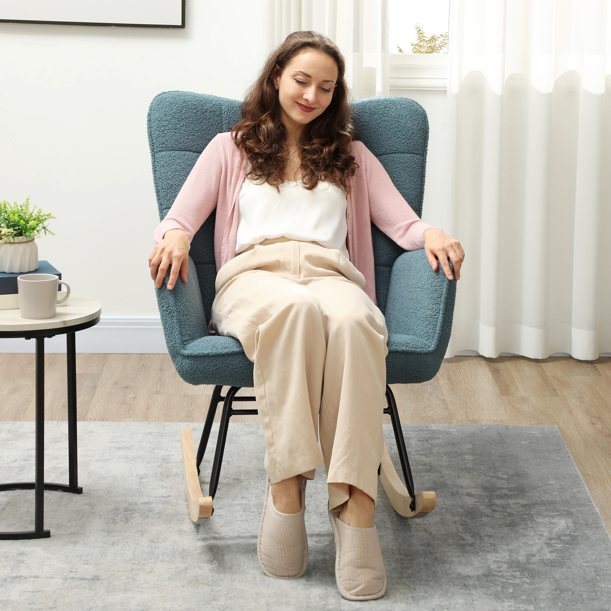 Thumbnail - Redom Schaukelstuhl, Hellblau, Textil, 98x101x71 cm, Wohnzimmer, Sessel, Schaukelstühle