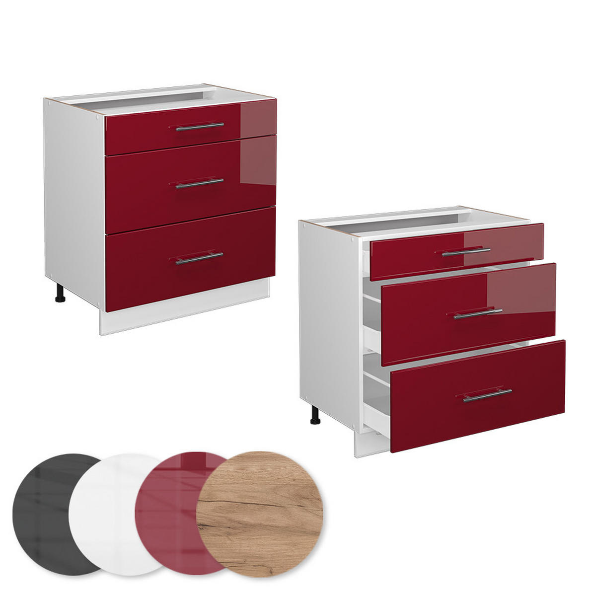 KÜCHENUNTERSCHRANK Fame-Line Bordeaux Hochglanz 80 cm AP Anthrazit - Bordeaux/Weiß, Holzwerkstoff (80/82/60cm) - Vicco
