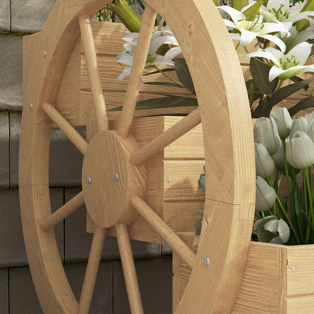 HOCHBEET im Wagenrad-Design Tannenholz 62/61/57 cm - Naturfarben, Holz (61/57/62cm) - Outsunny