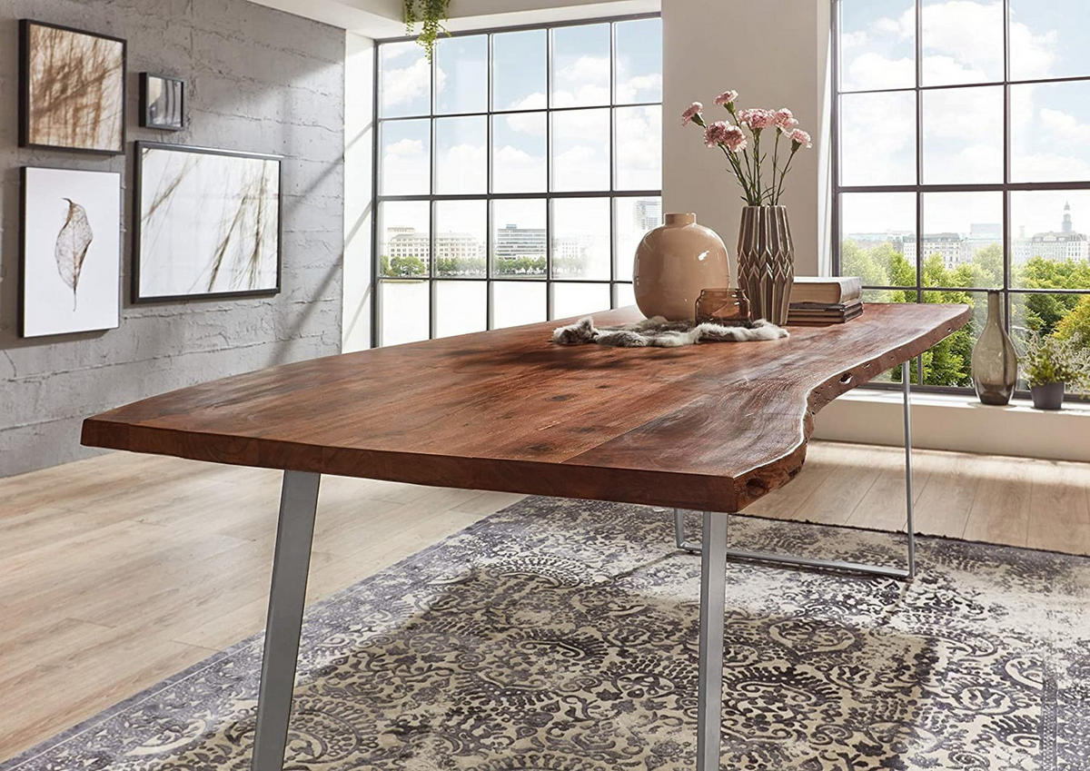 ESSTISCH HAVANNA - Silberfarben/Braun, Holz/Metall (80/140/77cm) - SAM