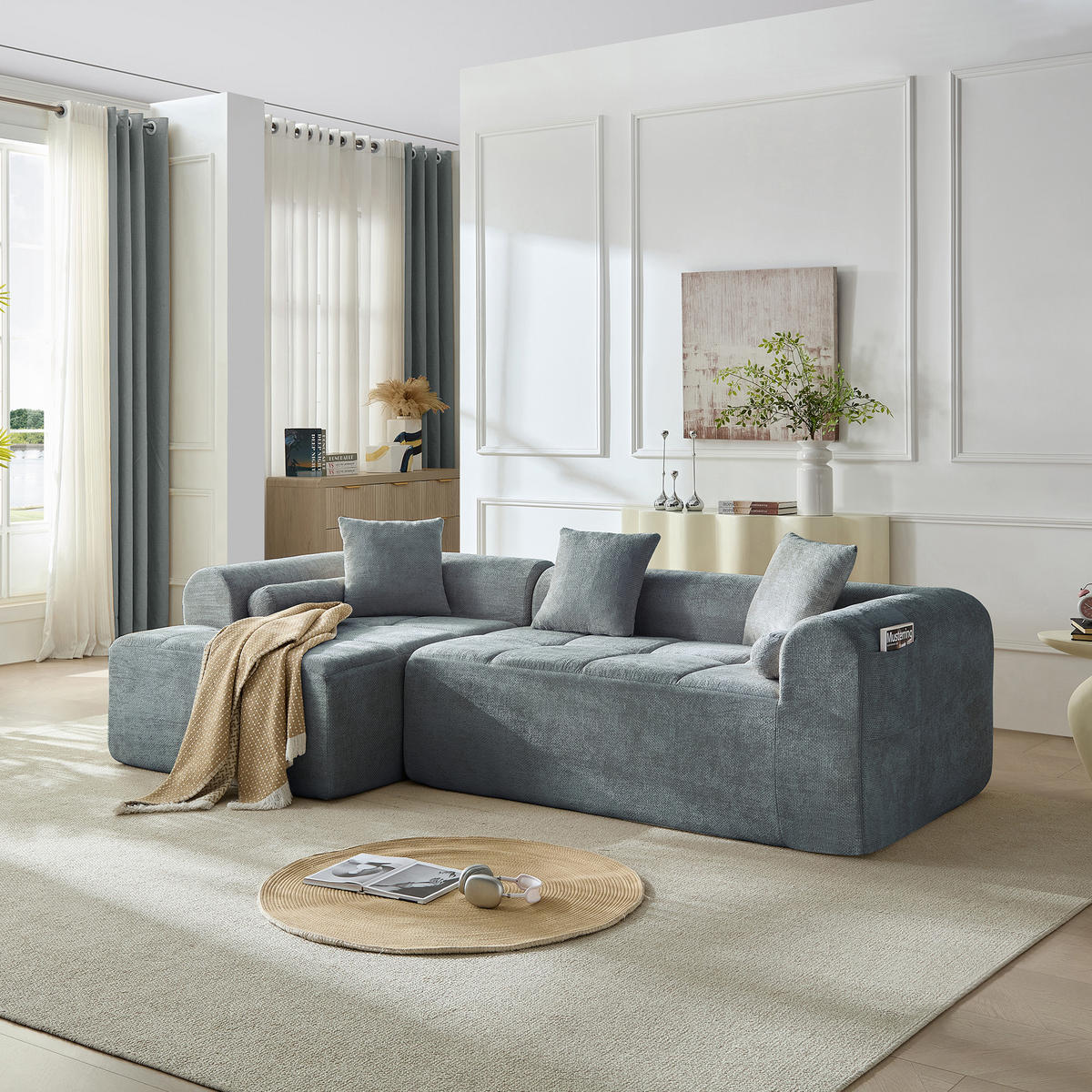 ECKSOFA 263/132.5/68 cm Blau Chenille - Blau, Textil (263/132.5cm) - Oxeza