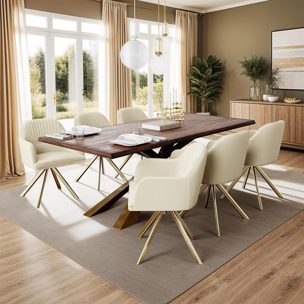DREHSTUHL 6er Set Lona 56 x 59 x 81 cm créme/gold - Goldfarben/Creme, Textil (56/81/59cm) - tectake