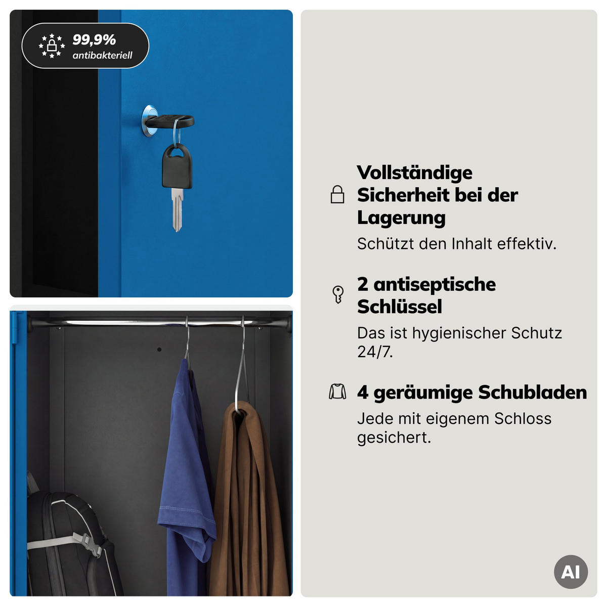 KLEIDERSCHRANK JULIA 185x80x45 cm - Blau/Anthrazit, Metall (80/185/45cm) - Jan Nowak