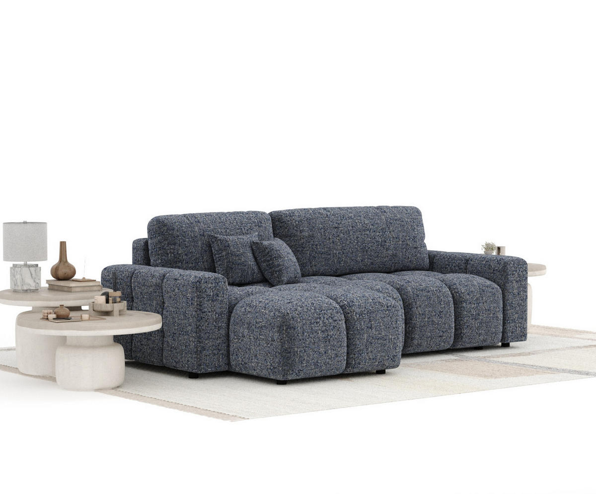 ECKSOFA MIT SCHLAFFUNKTION Ucci Marineblau Webstoff - Schwarz/Dunkelblau, Holz/Holzwerkstoff (233/142cm) - Maison de Reve