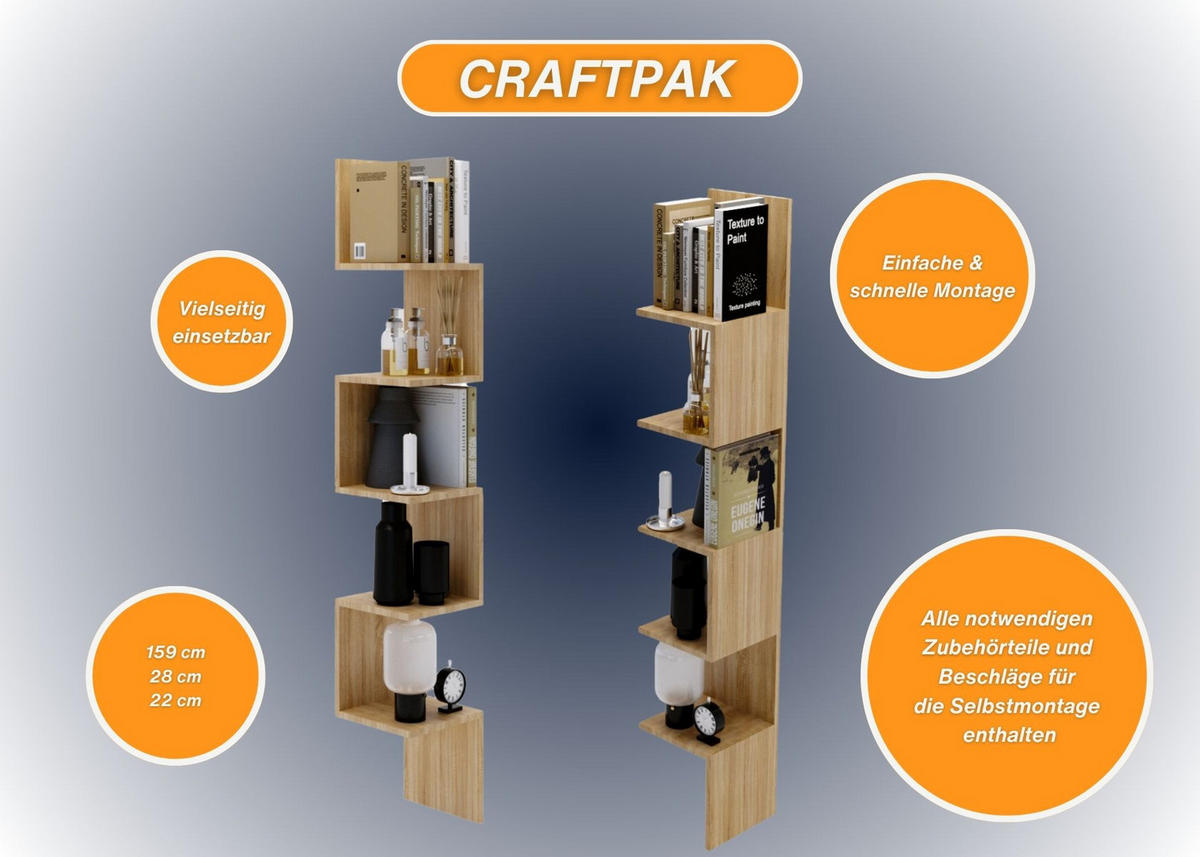 WANDREGAL Sonoma Eiche 159/22/28cm - Sonoma Eiche, Holzwerkstoff (28/159/22cm) - CraftPAK
