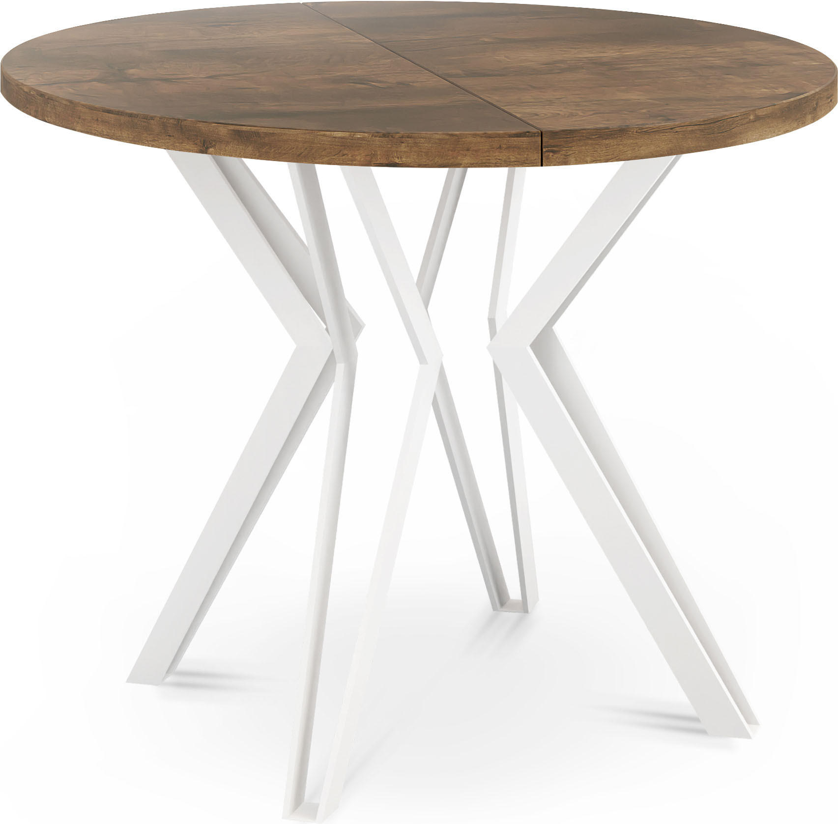 ESSTISCH Austin runder ausziehbarer, Lefkas Eiche 100-180/100/76 cm - Alteiche/Weiß, Holzwerkstoff/Metall (100/100/76cm) - WFL GROUP