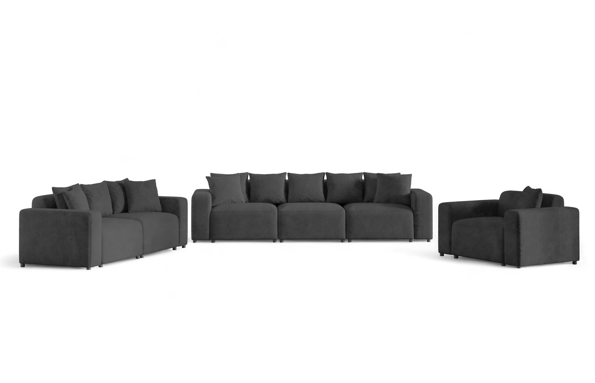 SOFASET Megan 3-2-1 In Poso - Dunkelgrau, Holzwerkstoff/Textil (327/75/98cm) - Fun Möbel