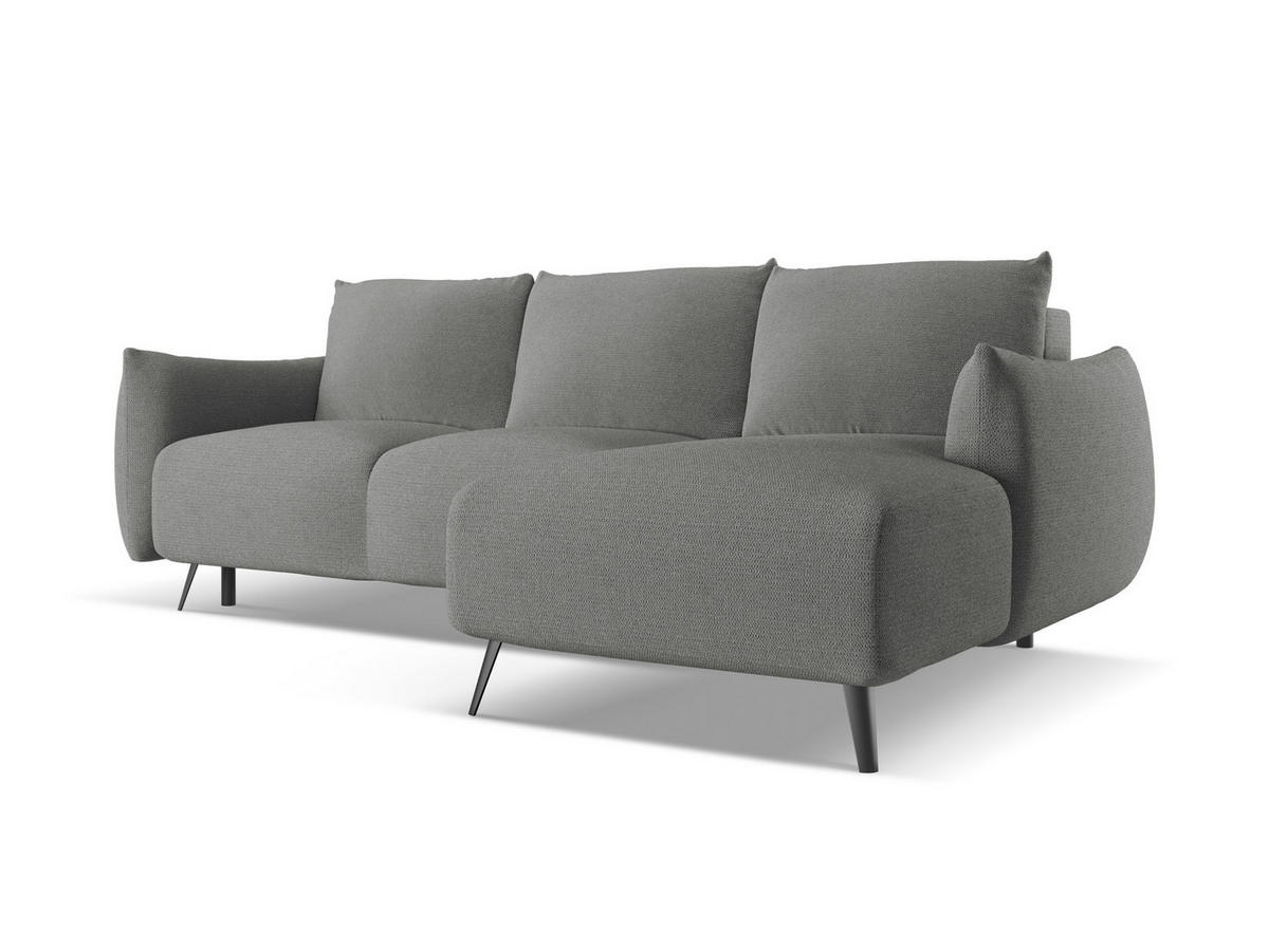ECKSOFA mit Schlaffunktion Chenille Stoff Grau - Schieferfarben/Schwarz, Textil/Metall (242/162cm) - Makamii