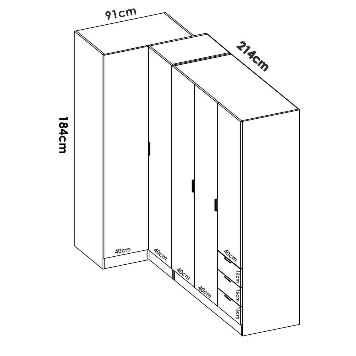 ECKKLEIDERSCHRANK Holz-Effekt Eiche 90.5x213.5h184 - Braun, Holzwerkstoff (213.5/184/90.5cm) - DMORA