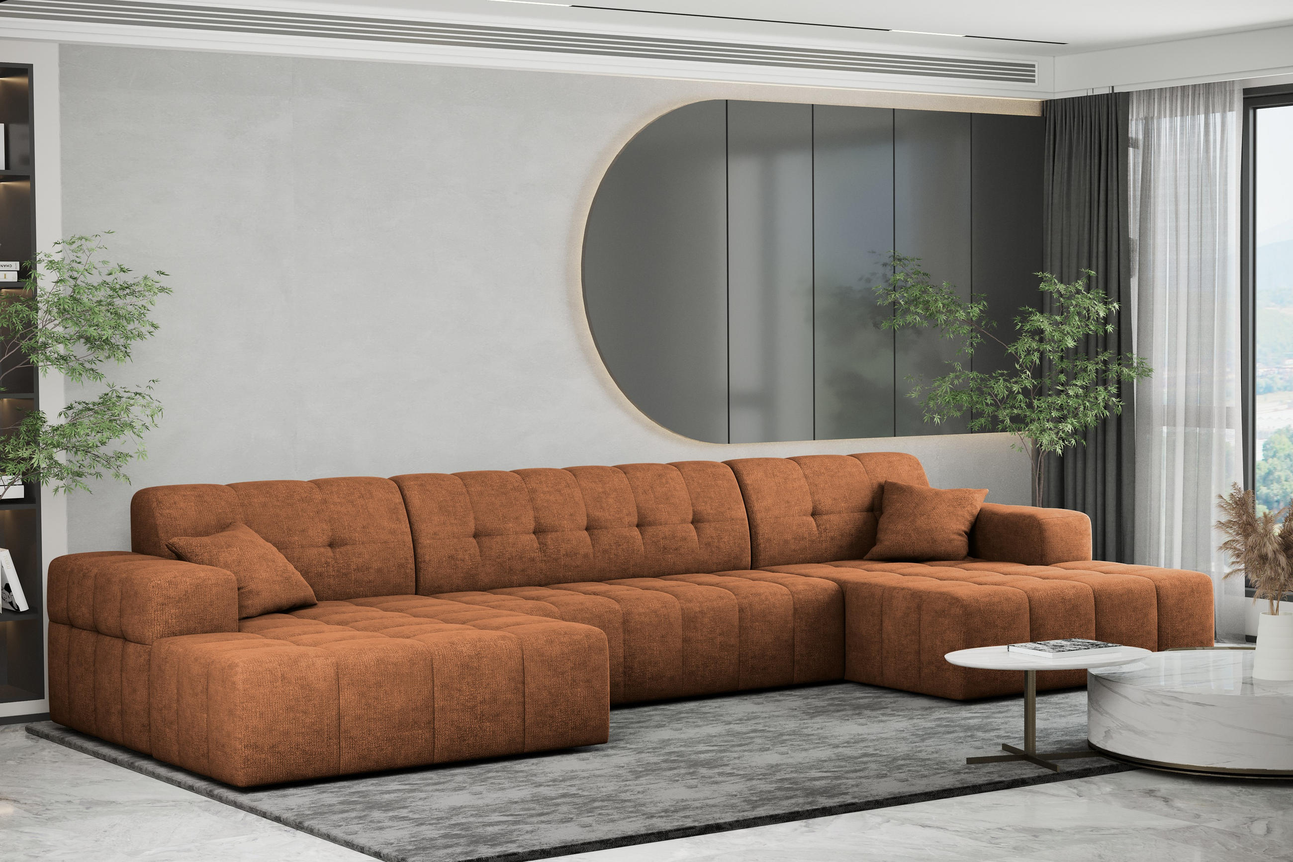 ECKSOFA U-form NIMES Stoff Perfect Harmony Orange - Orange, Holz/Kunststoff (168/350cm) - Kaiser Möbel