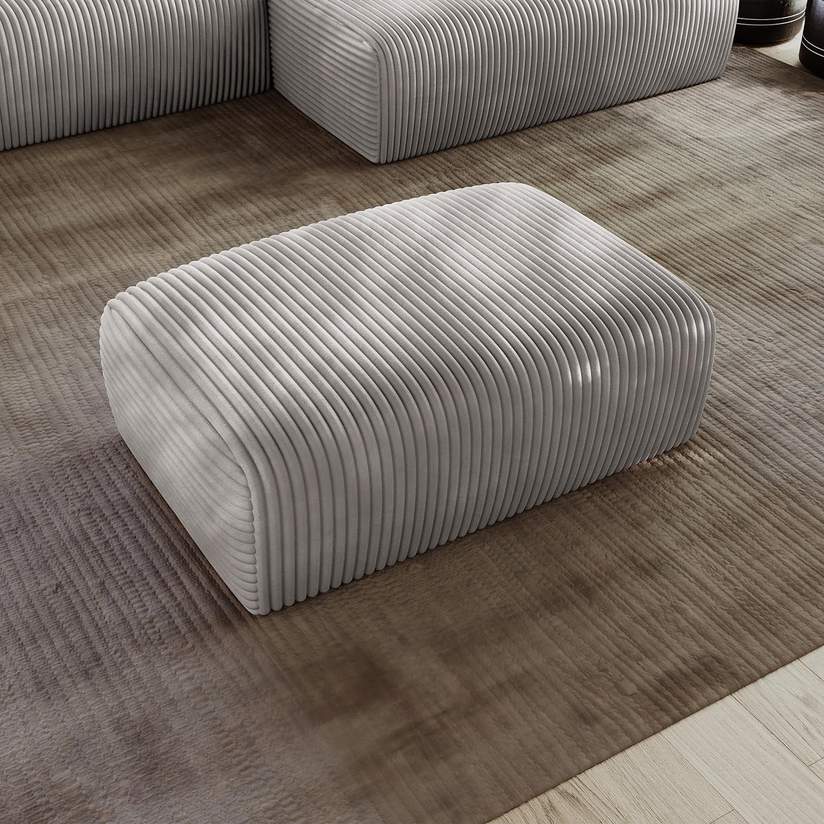 POLSTERHOCKER - Cord - Hellgrau/Schwarz, Kunststoff/Textil (110/40/72cm) - home24