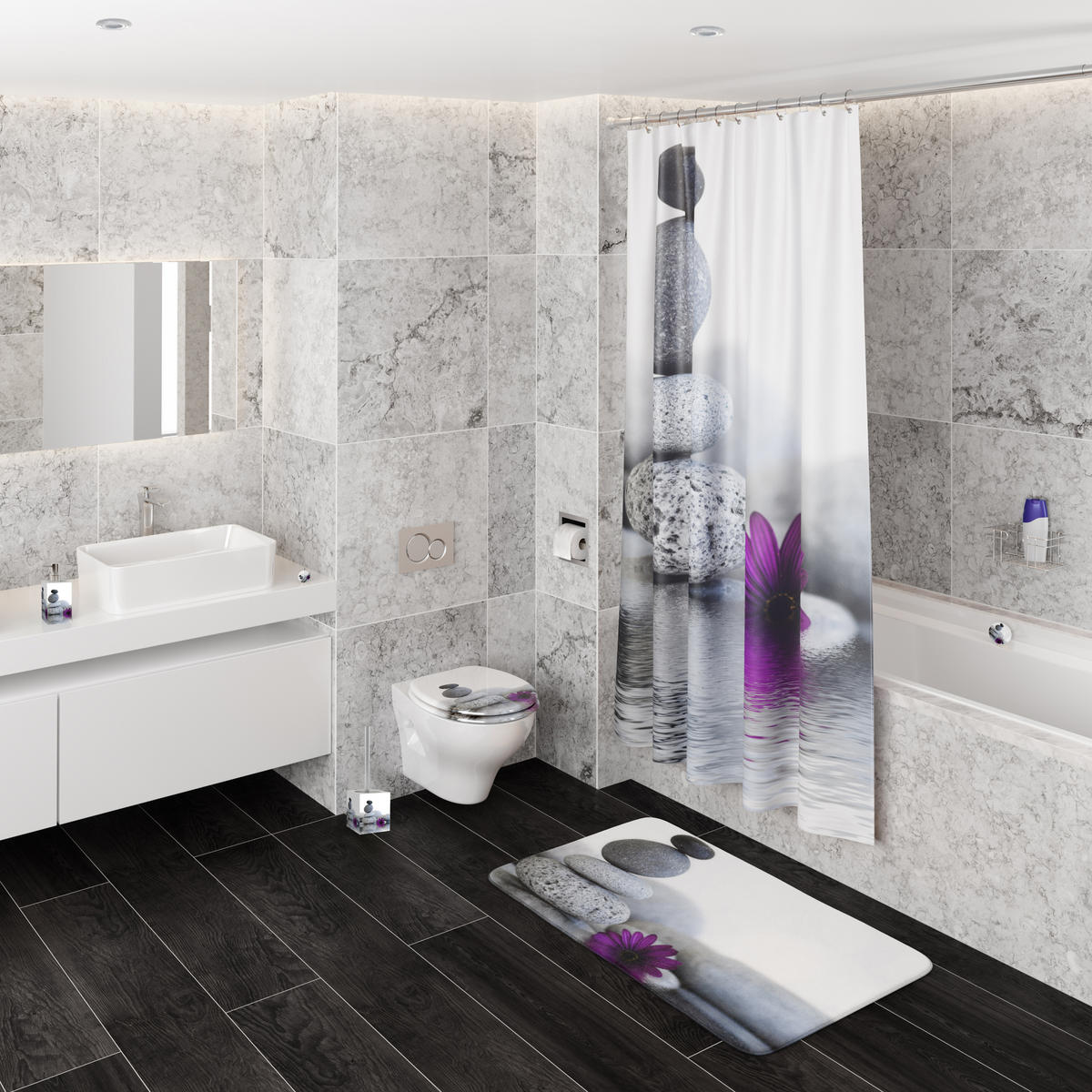 DUSCHVORHANG Energy Stones 180 x 200 cm - Grau, Textil (180/200cm) - Sanilo