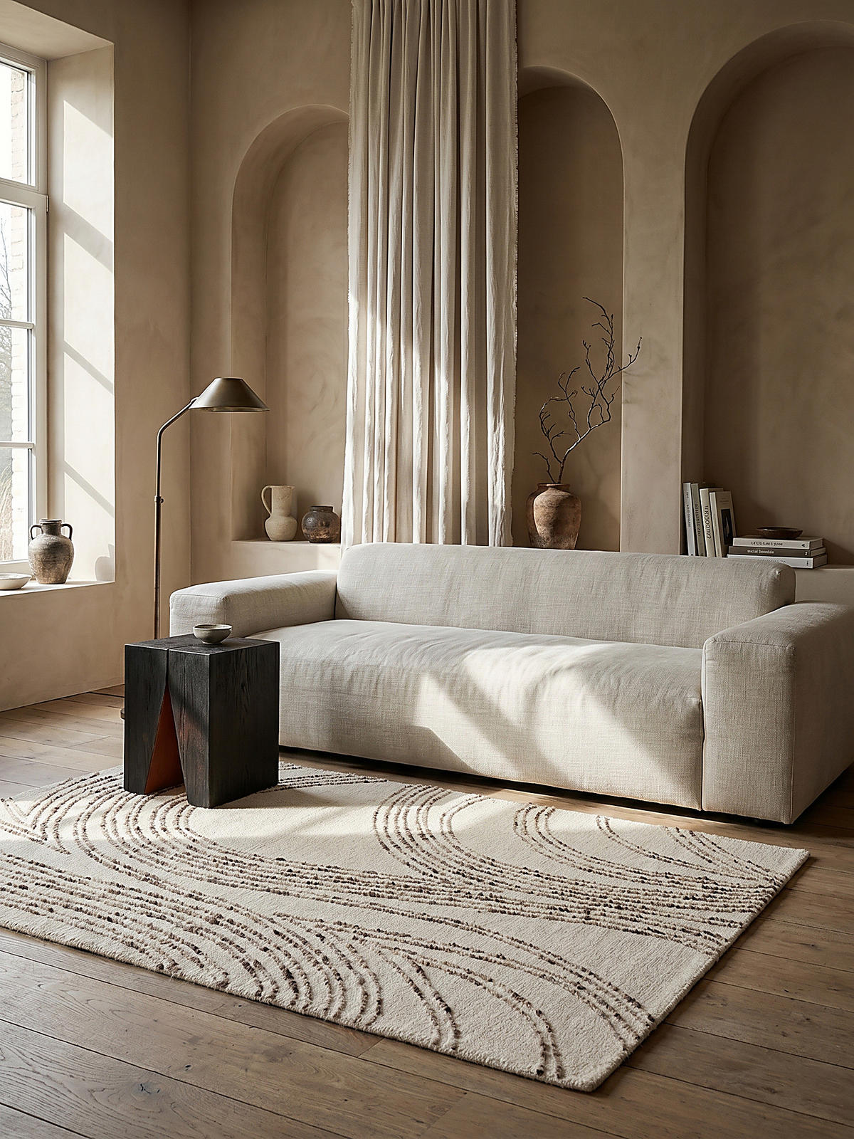 WOLLTEPPICH Abstrakt-Wirbel, handgetuftet, naturfarben HUMBER, Natur-Braun 80x150 cm - Beige, Textil (150/80cm) - KADIMA DESIGN