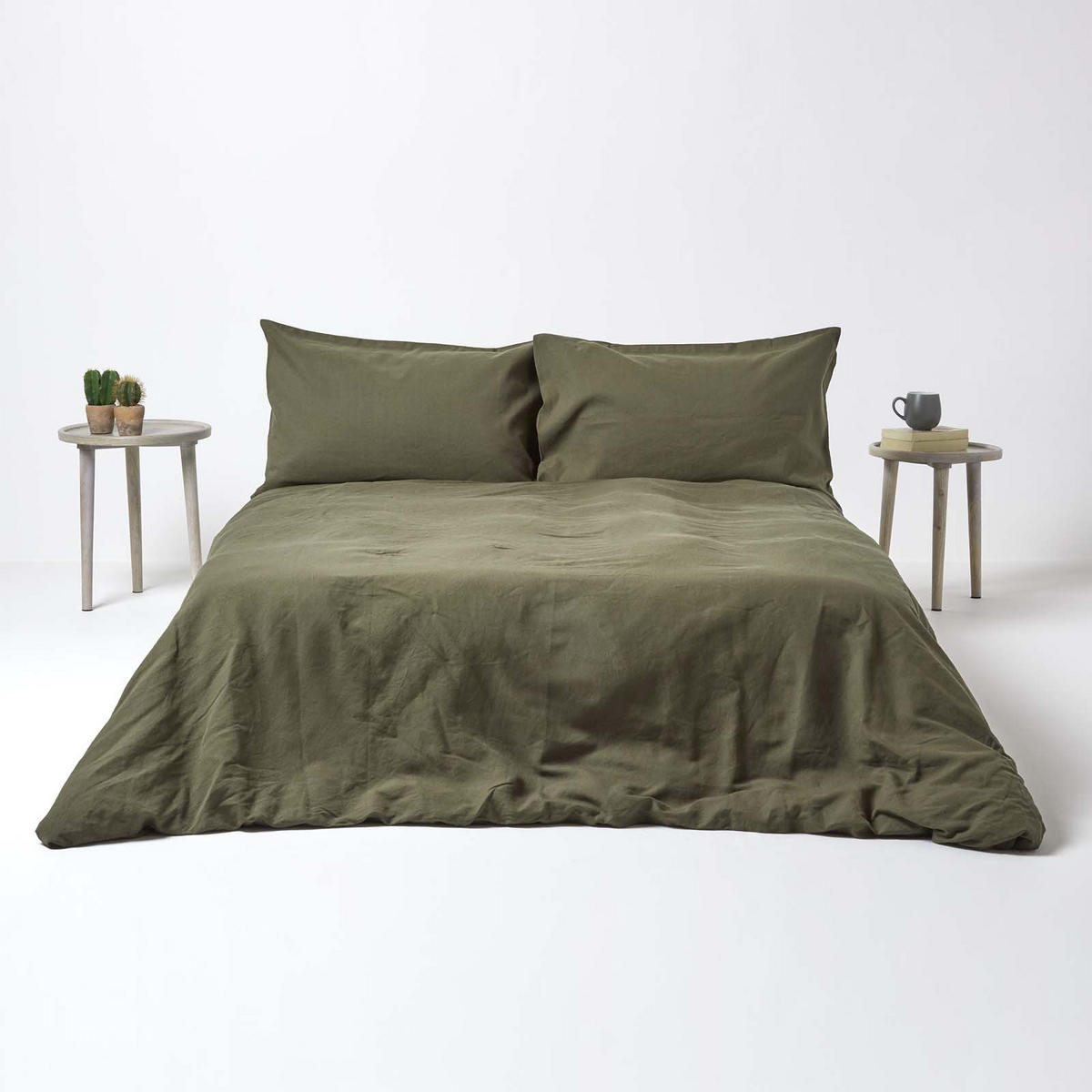 BETTWÄSCHE Leinen - Olivgrün, Textil (260/220cm) - Homescapes