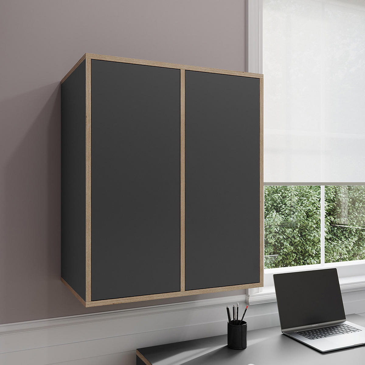 STĚNOVÁ POLICE Tetrix Antracit - antracitová/béžová, kompozitní dřevo (63/75/40cm) - Vicco