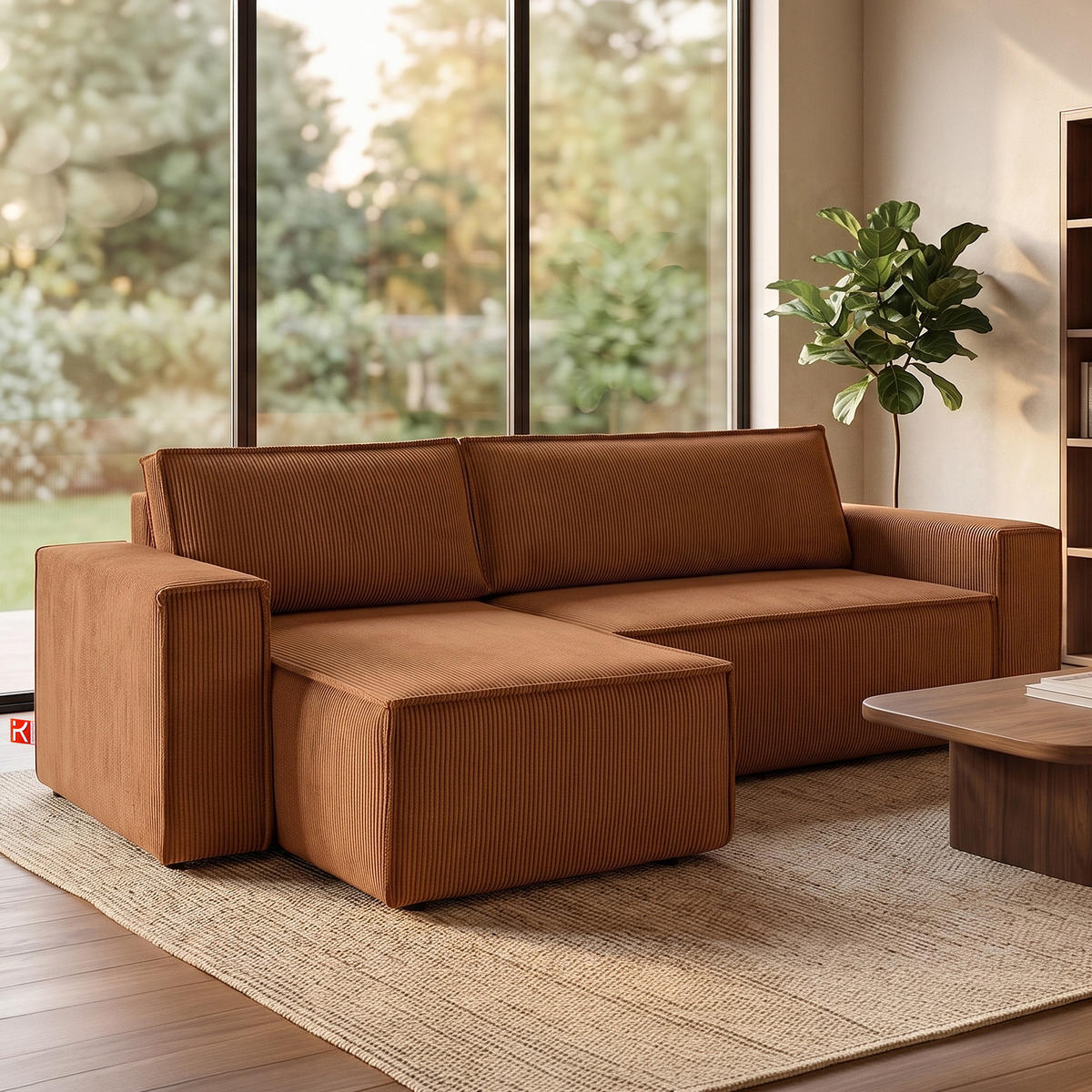 ECKSOFA-LINKS/RECHTS NAPI Schlaffunktion mit Cordbezug, rot - Schwarz/Orange, Textil (262/148cm) - KONSIMO®
