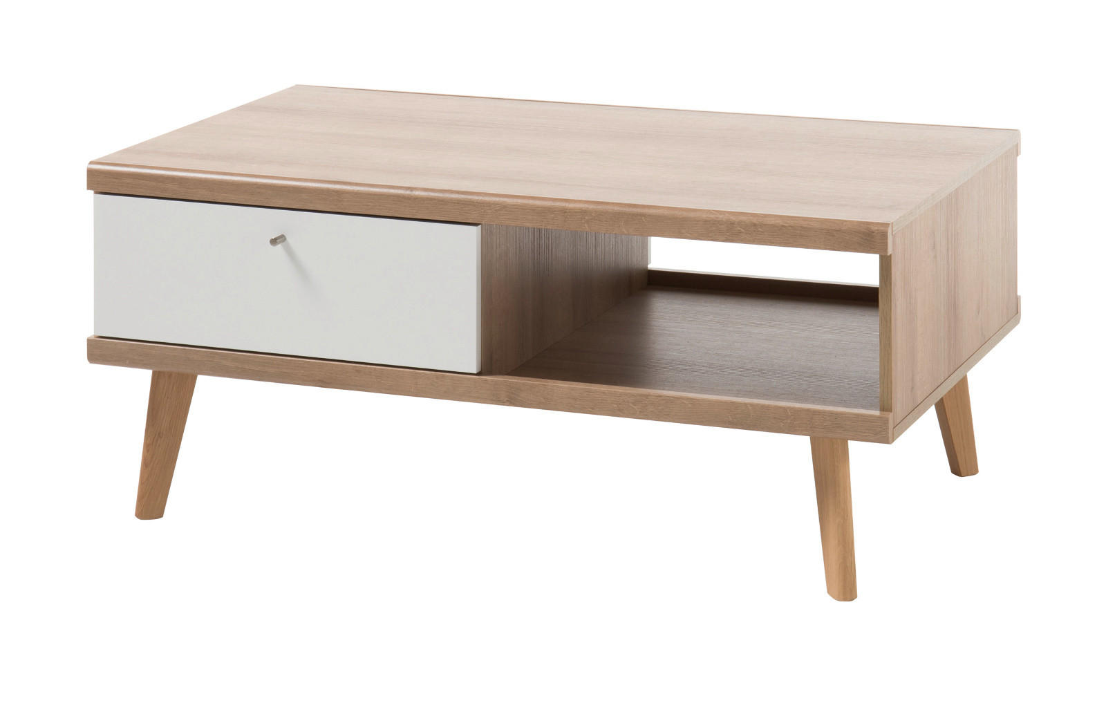 COUCHTISCH weiß Eiche Riviera, Beistelltisch skandinavisch mit Schubkasten 107 x cm - Eichefarben/Weiß, Holzwerkstoff/Metall (107/67/46cm) - Furn.Design