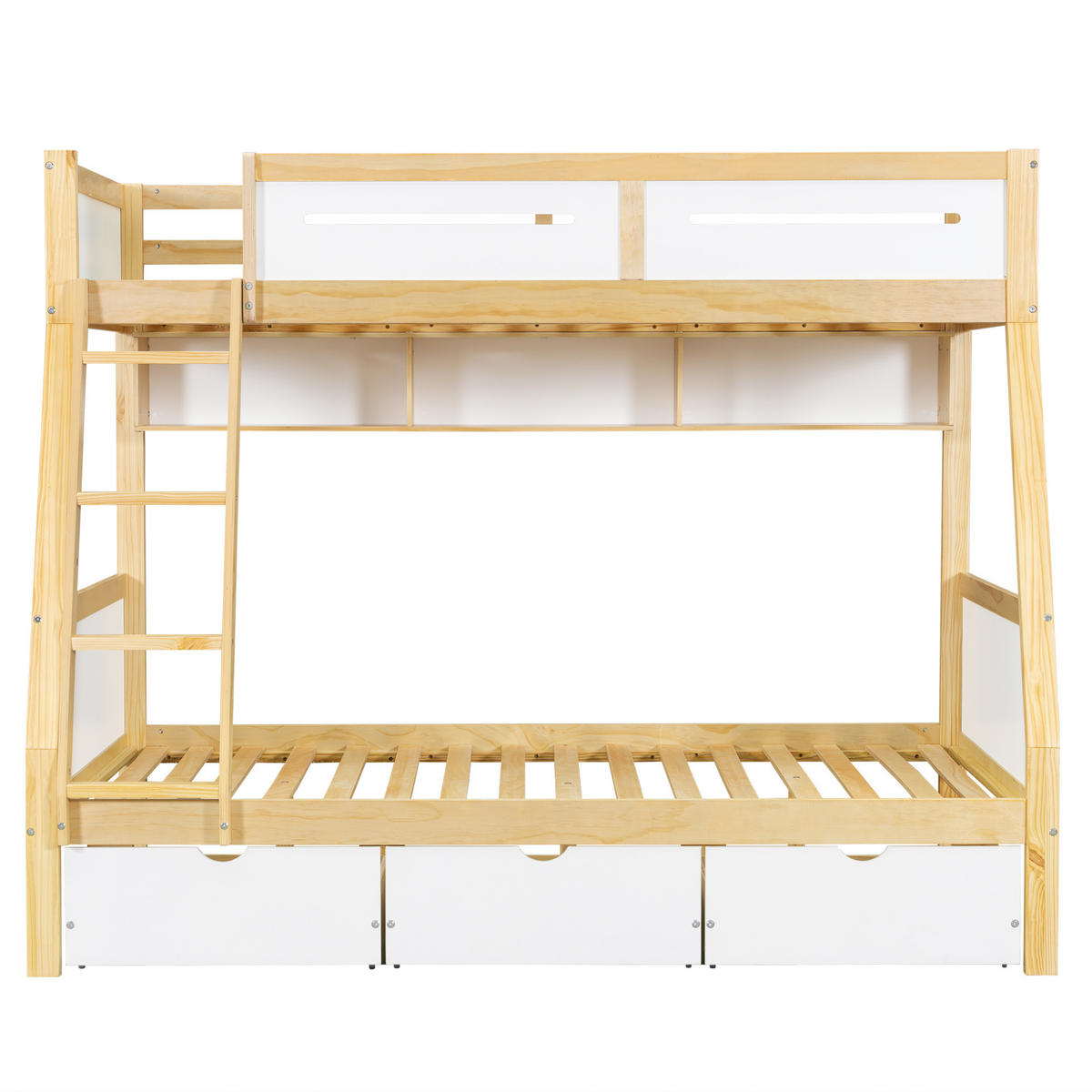 ETAGENBETT 90/200 cm und 120/200 cm mit 3 Schubladen, Bilderbuchregal und Trittleiter aus Kiefer/MDF, Weiß/Natur - Weiß, Holz (90/200cm) - Redom