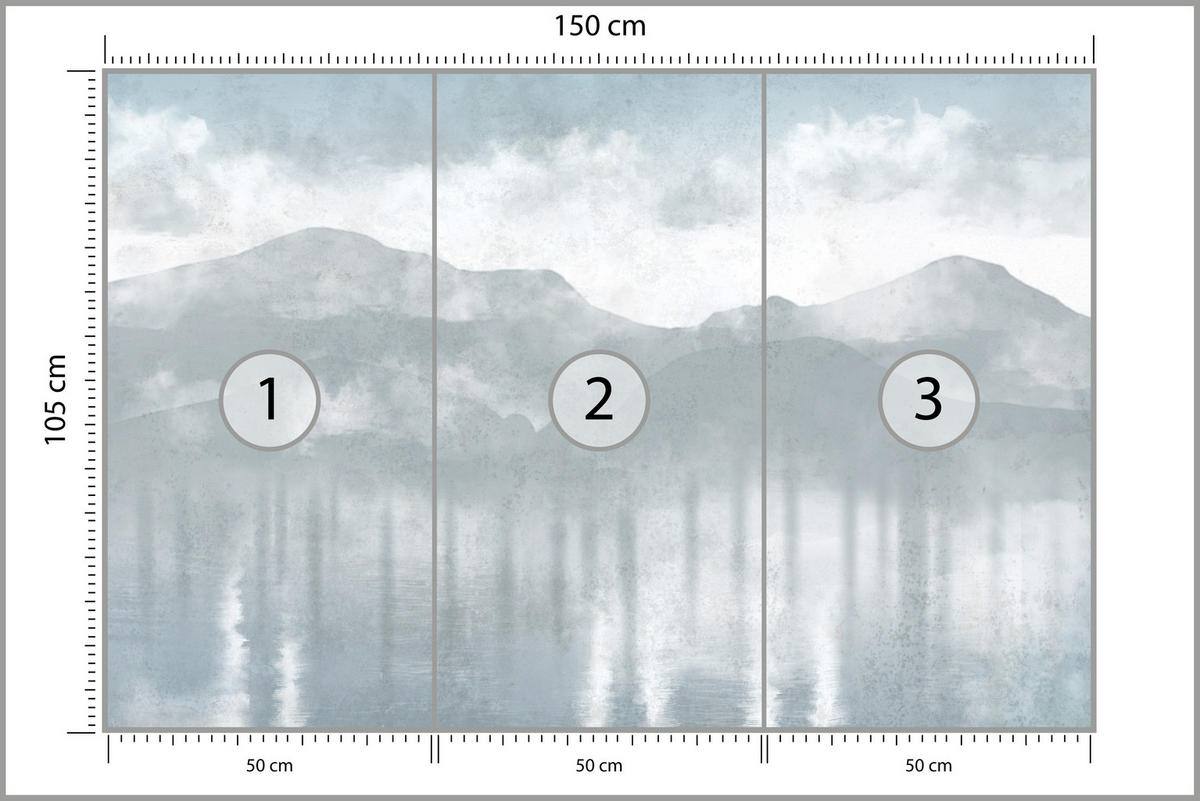 FOTOTAPETE Neblige blaue Landschaft Berge 150x105 - Grau, Papier (150/105cm) - Muralo