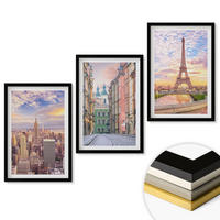 WANDBILDER 3er-Set - 40x60 cm Schwarzer Rahmen - Städte New York Paris Dämmerung - Schwarz, Kunststoff (40/60cm) - ArtPrintCave