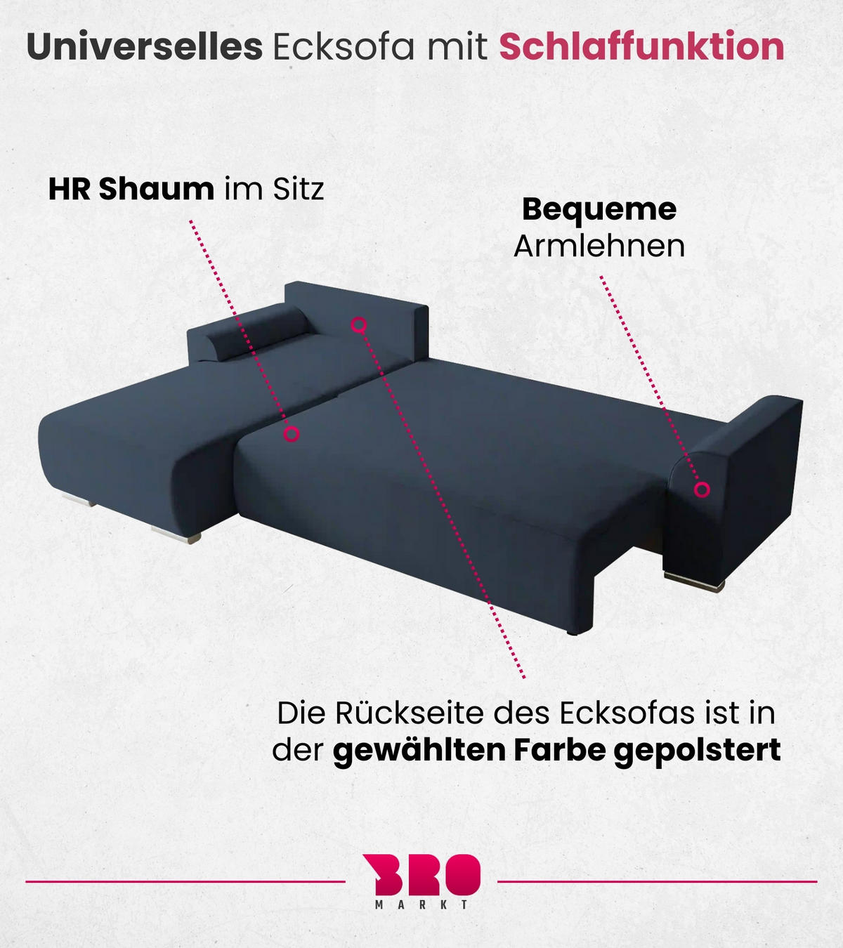 ECKSOFA Sydney mit Schlaffunktion Blau Leinenoptik - Blau, Textil (280/184cm) - Bromarkt