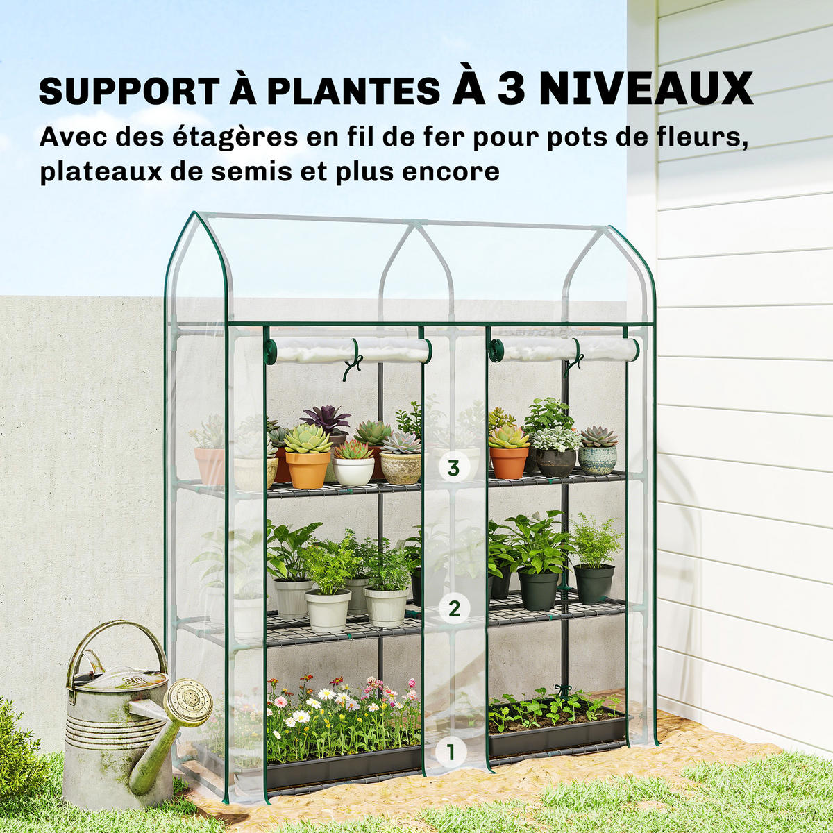 GEWÄCHSHAUS DE-12075 3-stufig mit PVC-Bâche und 2 Rolltüren Transparent - Transparent, Metall (46/165/143cm) - ComfortXL