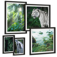 BILDER SET 5er Set - 50x50 cm & 20x30 cm & 40x60 cm Schwarzer Rahmen - Blätter und Blüten in verschiedenen Farben - Schwarz, Kunststoff (40/60cm) - TULUP