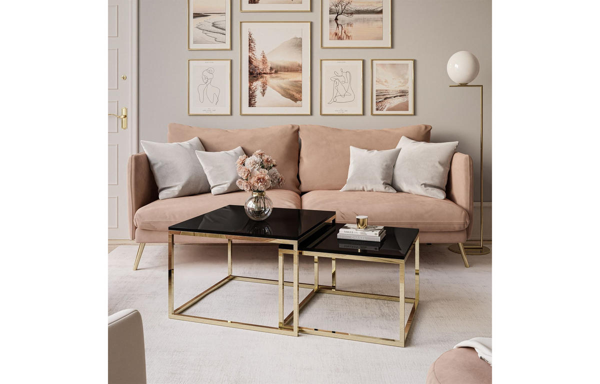 COUCHTISCH YOSHI 2in1 70/70/42 cm Gold Chrom / Schwarz Hochglanz - Schwarz, Holzwerkstoff/Metall (70/70/42cm) - Lookway