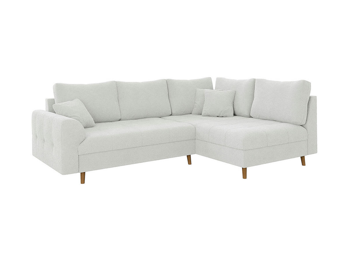 ECKSOFA Henrik Weiß Boucle - Ottomane rechts - Weiß/Braun, Holz/Textil (231/161cm) - S-Style Möbel