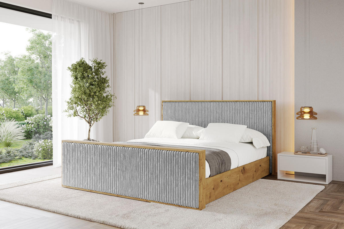 POLSTERBETT mit Bettkasten und Lattenrost, Boxbett mit Stauraum und Kopftei mit Matratze H3/H4 - ENZO10 120x200 Grau - Grau, Holzwerkstoff/Textil (120/200cm) - ALTDECOR