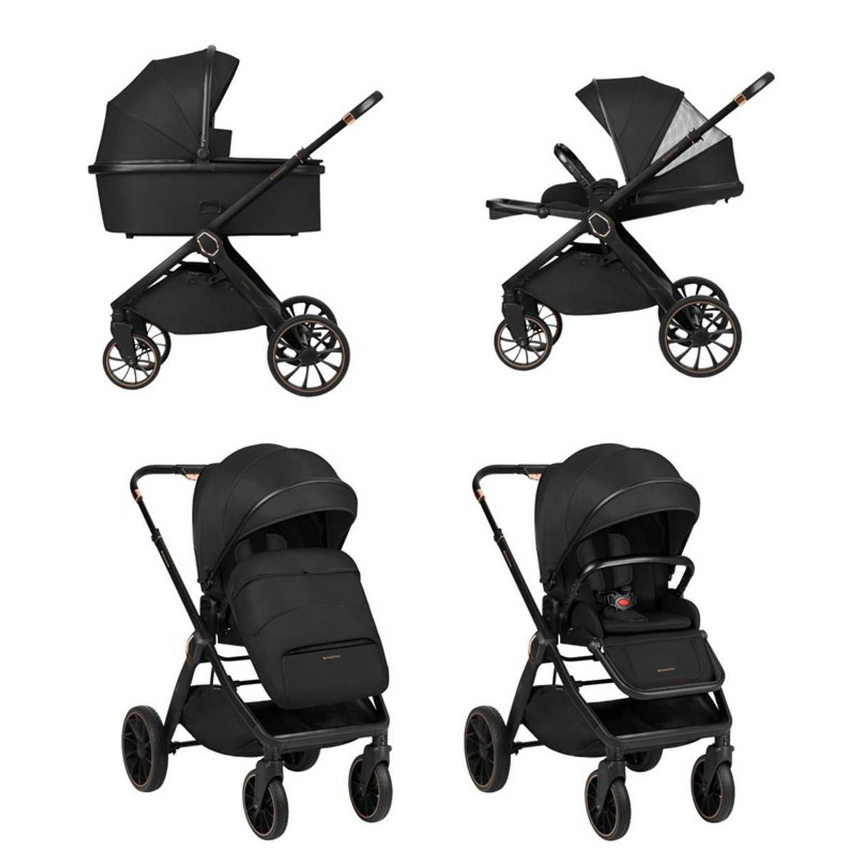 KINDERWAGEN Tiffany 2 in 1 black Babywanne, Sportsitz, Wickeltasche, PU-Räder - Schwarz, Metall (81/59/102cm) - Kikka boo