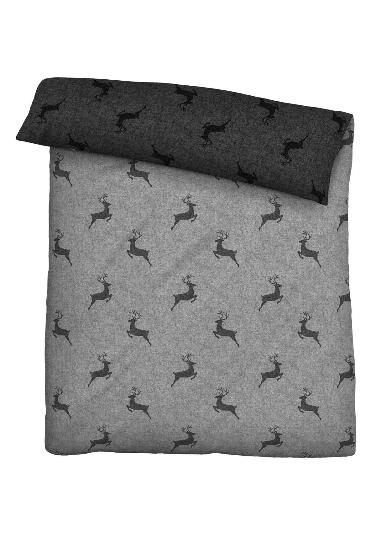 BETTWÄSCHE-GARNITUR Satin Hirsch sturmgrau, 135x200 cm + 80x80 cm - Grau, Textil (135/200cm) - biberna