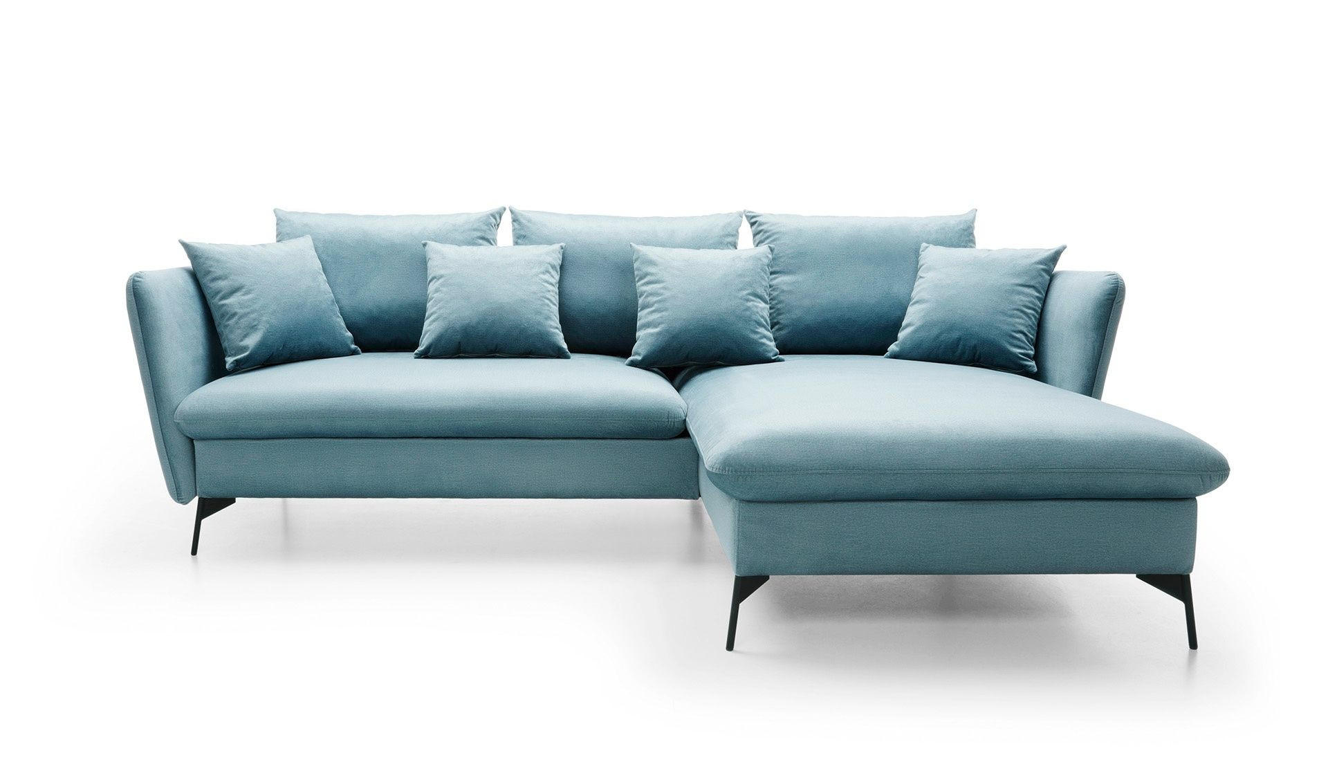 ECKSOFA FERRO Blau Velours-Stoff mit Schlaffunktion - Blau, Holz (258/167cm) - MASSENO