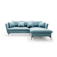 ECKSOFA FERRO Blau Velours-Stoff mit Schlaffunktion - Blau, Holz (258/167cm) - MASSENO