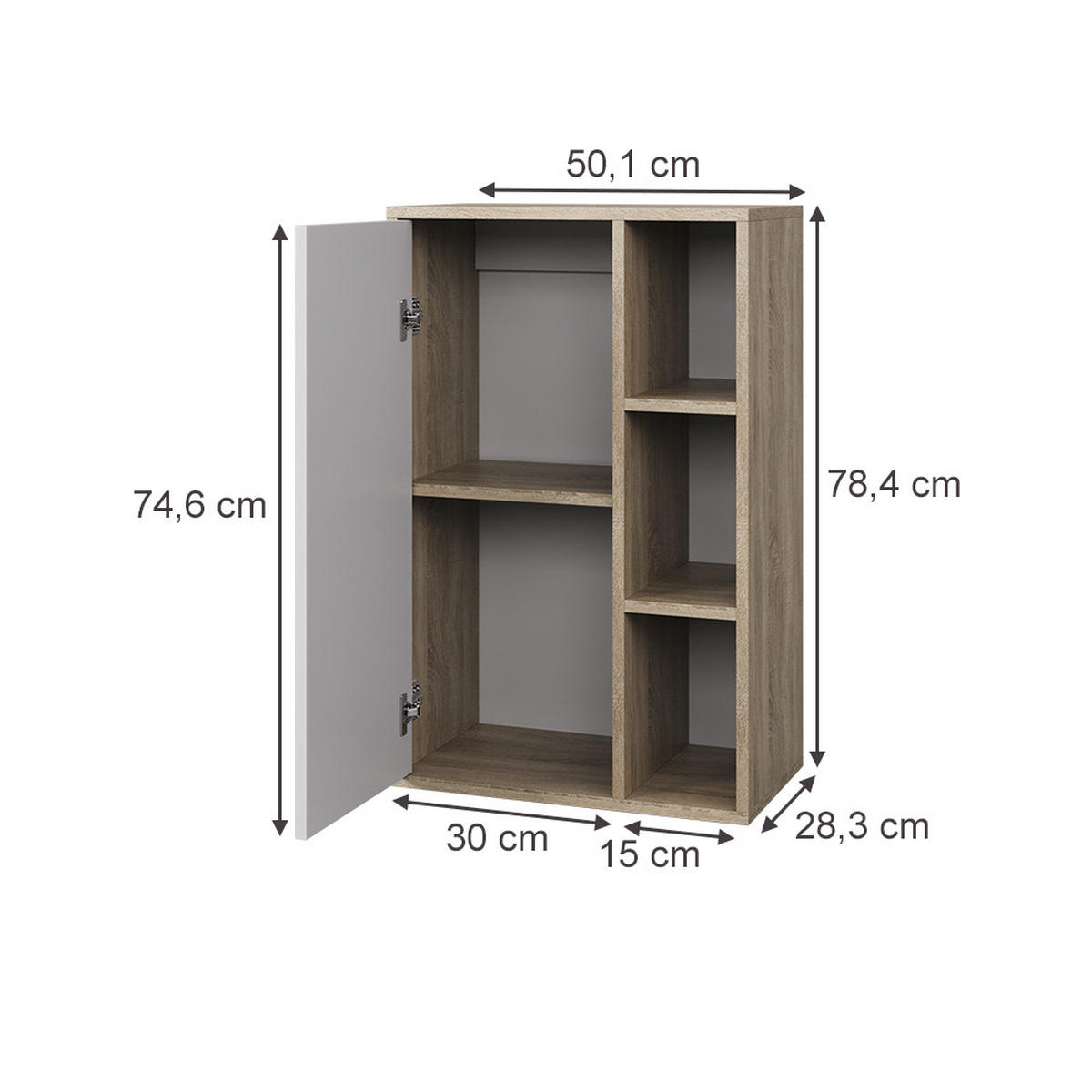 STĚNOVÁ POLICE Berno Sonoma/bílá - bílá/Sonoma dub, kompozitní dřevo (50.1/78.4/28.3cm) - Vicco