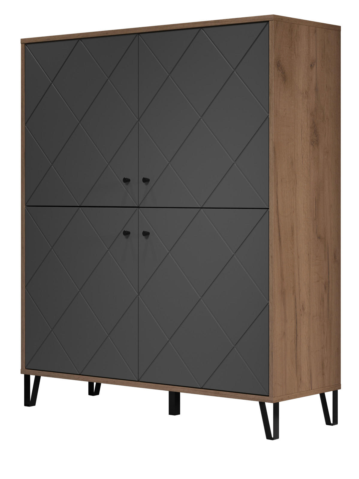 HIGHBOARD Graphite grau, Eiche Kraft Gold 123 x 136 cm, Kommode für Wohn- und Esszimmer - Eichefarben/Schwarz, Holzwerkstoff/Kunststoff (123/136/40cm) - Top.Furn