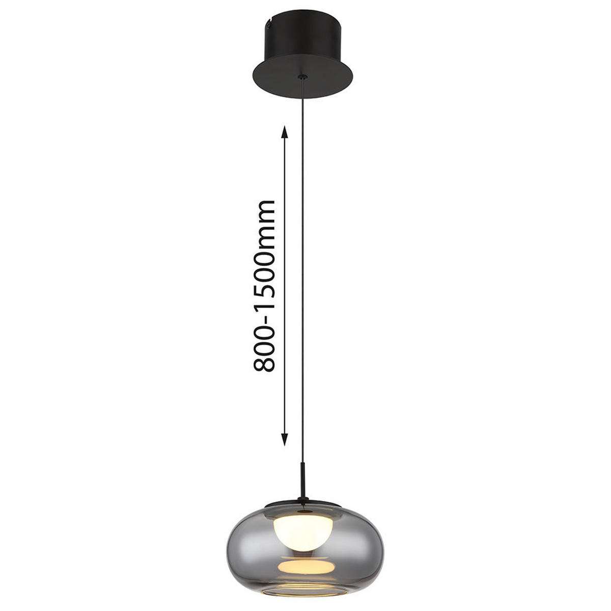 LED HÄNGELEUCHTE Metall Schwarz Glas Rauch - Bernsteinfarben, Glas (20/20/150cm) - Globo Lighting