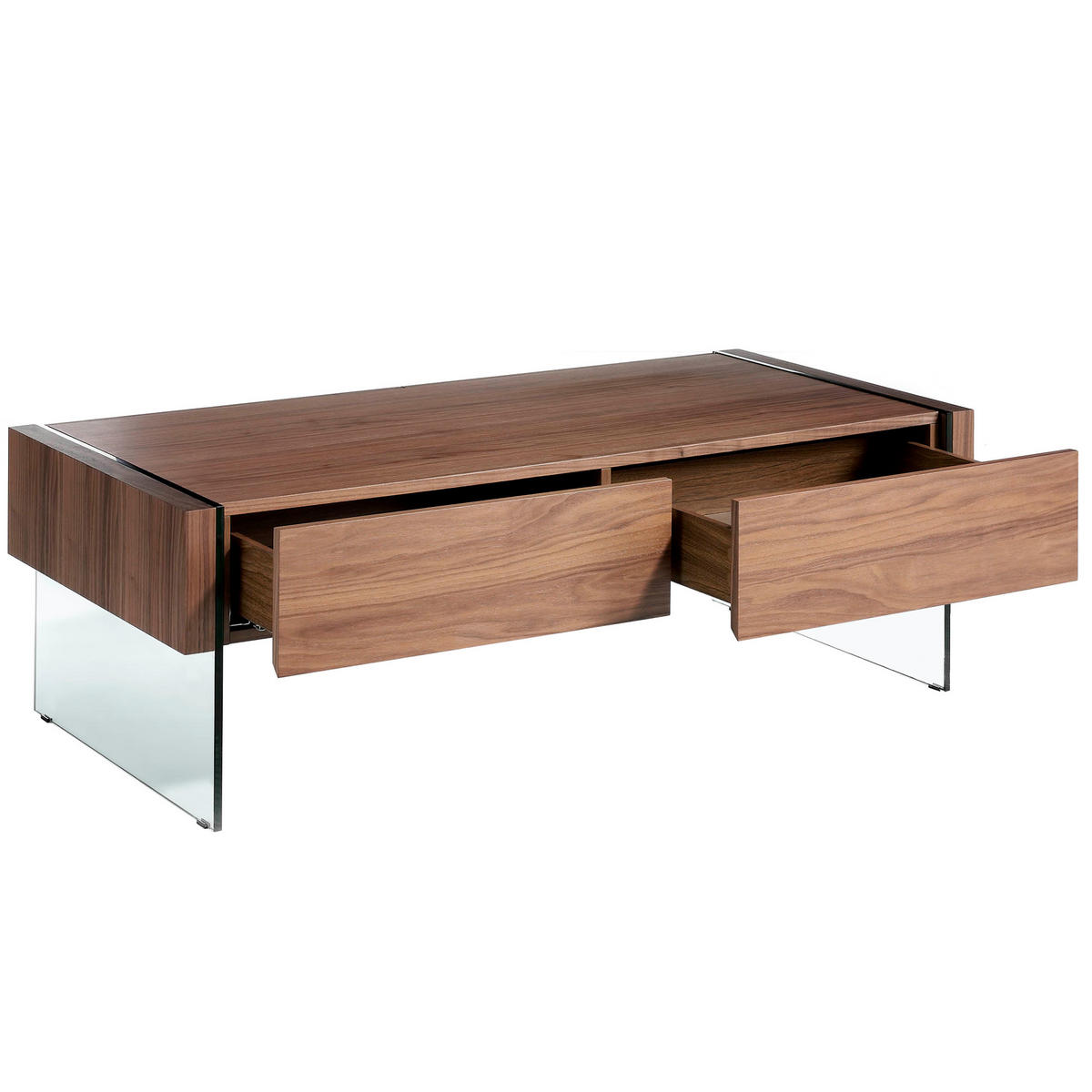 COUCHTISCH Rechteckig Glas , Walnuss 127/59/41 cm - Transparent/Nussbaumfarben, Glas/Holz (59/127/41cm) - ANGEL CERDA